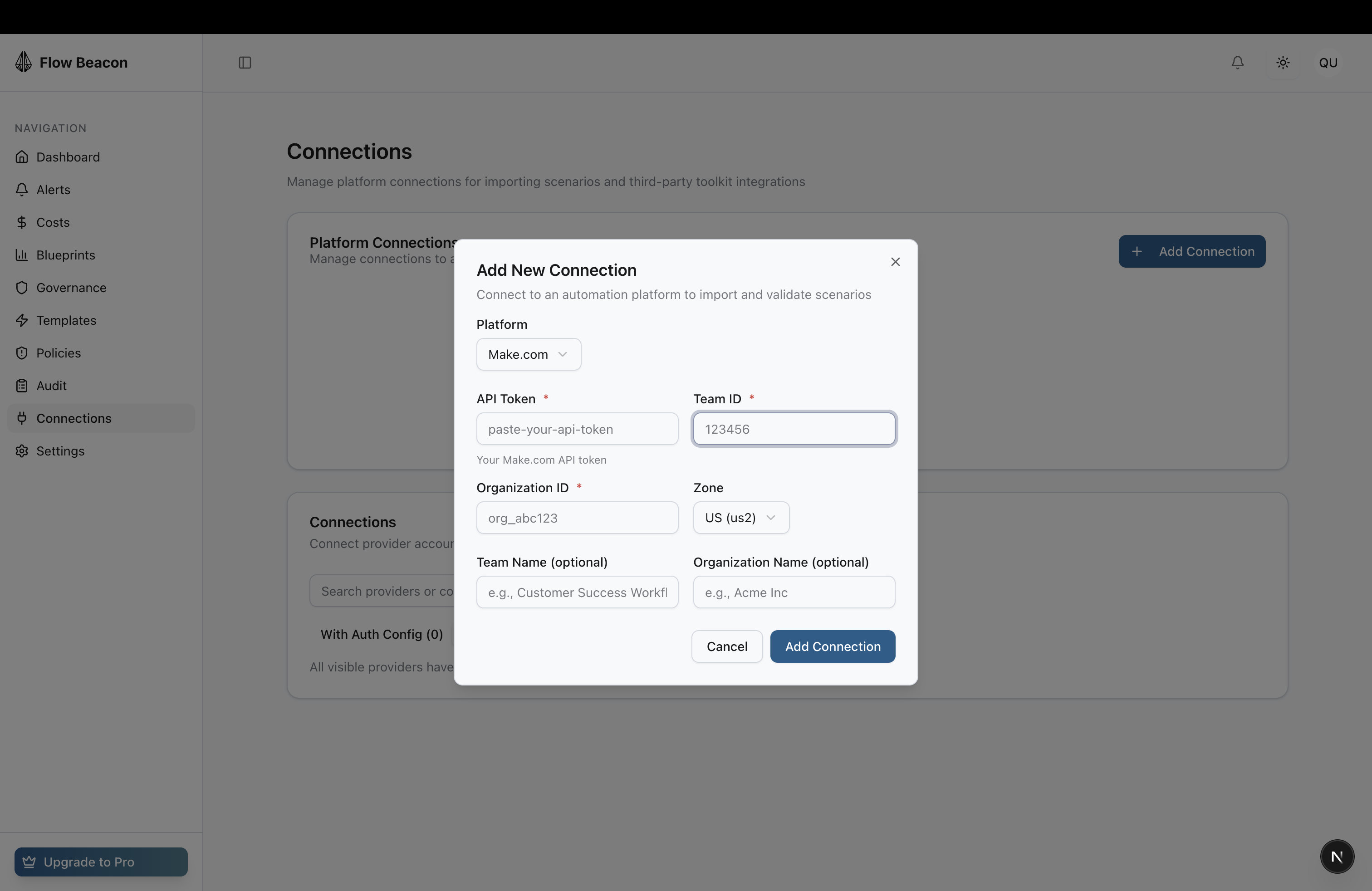 Add connection modal