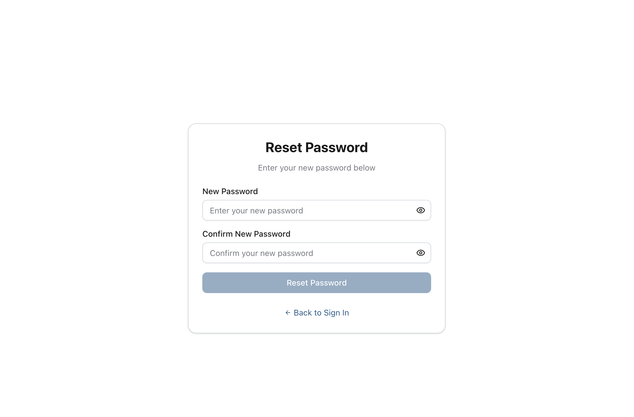 Reset password screen