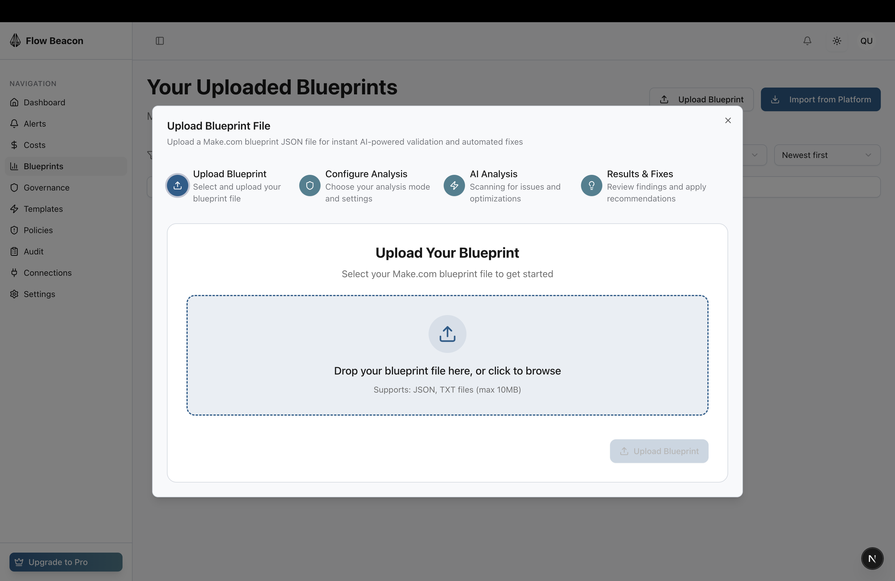 Upload blueprint modal